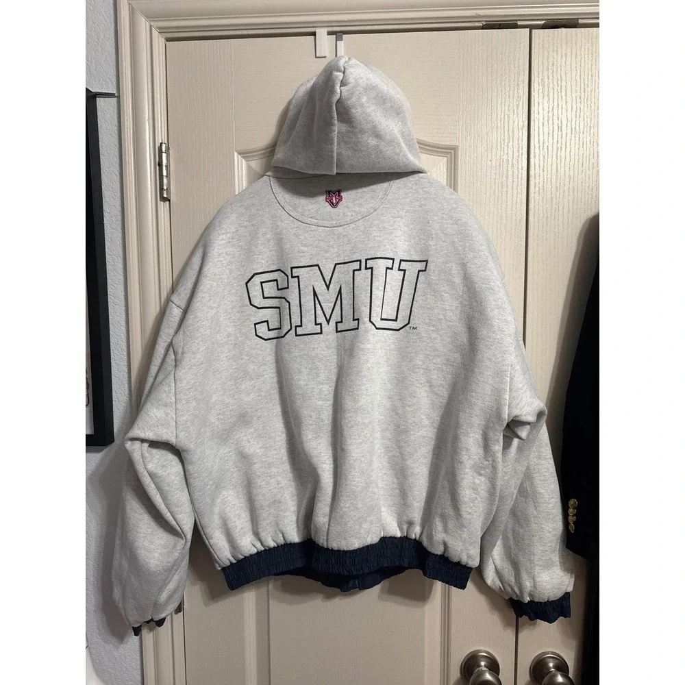 Vintage SMU Mustangs Reversible‎ Hooded Jacket Athleisure Retro Sporty Oversized